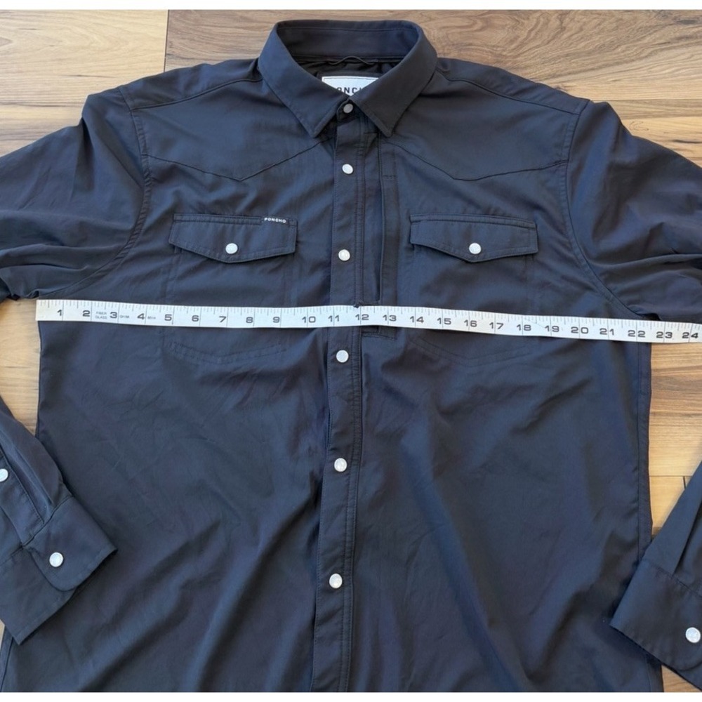Poncho Outdoors Black Snap Front Performance Shirt Men's L Slim Fit Quick Dry - Picture 4 of 10
